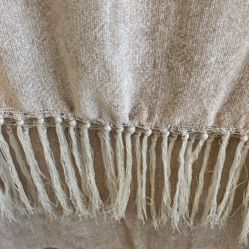 Chenille Cozy Tan Throw Blanket W/Fringe Decor Piece Gorgeous 40 wide x 58 long